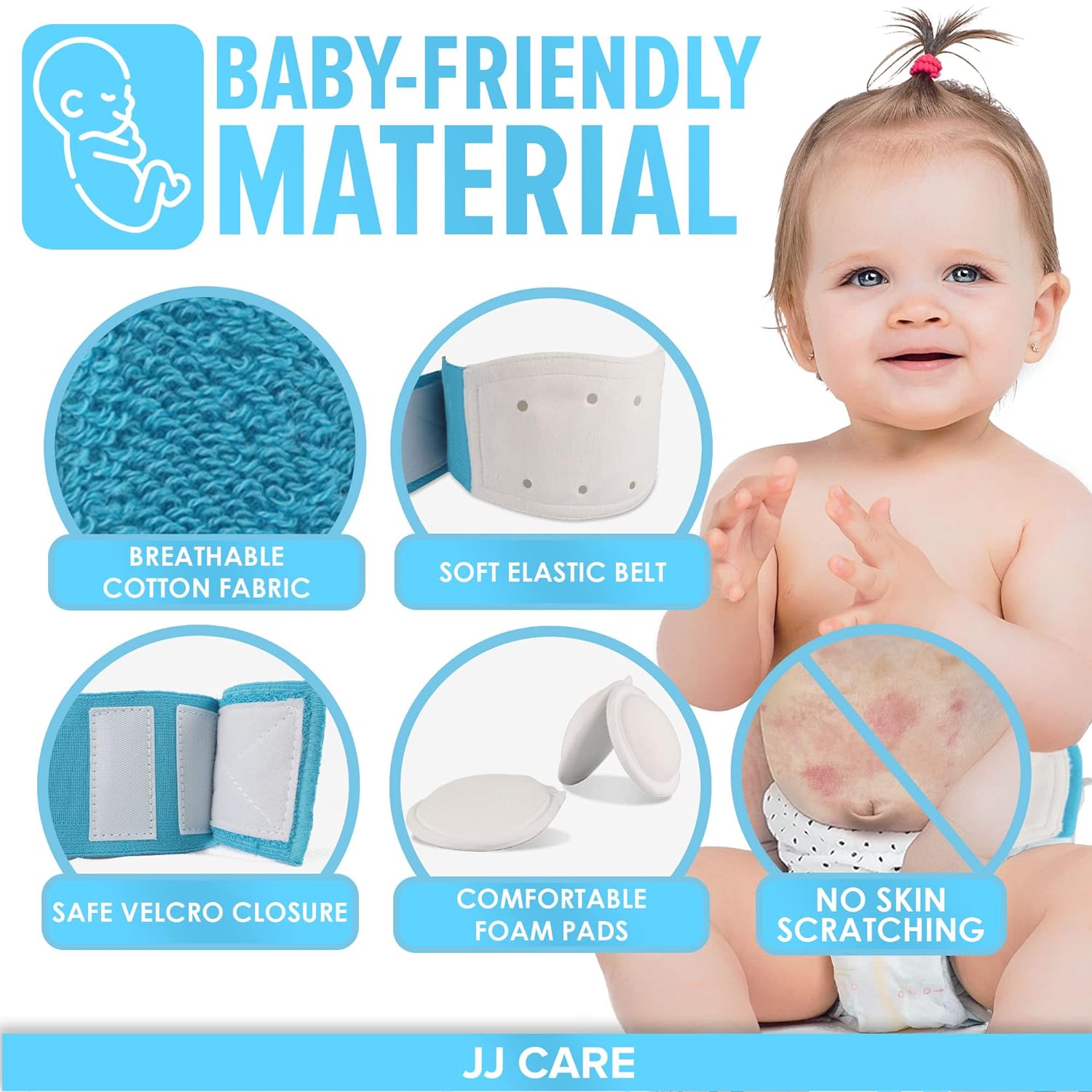 JJ Care Umbilical Hernia Belt Baby with 3 pcs Foam Compression Pads – Stretchable and Breathable Baby Belly Button Band Hernia for Newborn Umbilical Cord - fajeros para bebes recien nacidos (for 15 -22 Inches Waist) - Image 5